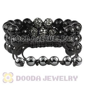 3 Row Faceted Black Onyx Grey Czech Crystal Wrap Bracelet 