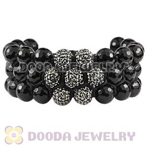 3 Row Faceted Black Onyx Grey Czech Crystal Wrap Bracelet 