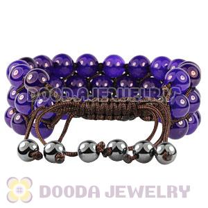 3 Row Purple Agate Wrap Bracelet With Hematite Wholesale