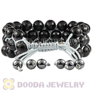 3 Row Faceted Black Agate Wrap Bracelet With Hematite Wholesale