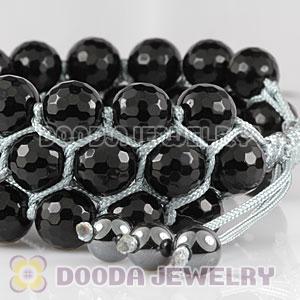 3 Row Faceted Black Agate Wrap Bracelet With Hematite Wholesale