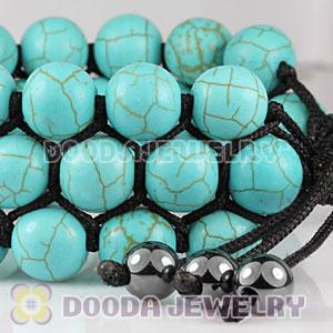 3 Row Turquoise Bead Wrap Bracelet With Hematite Wholesale