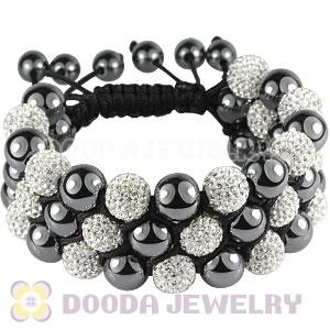 3 Row Pave White Czech Crystal Hematite Wrap Bracelet 