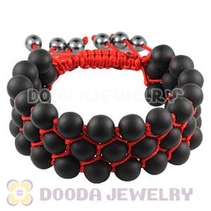 3 Row Black Agate Wrap Bracelet With Hematite Wholesale
