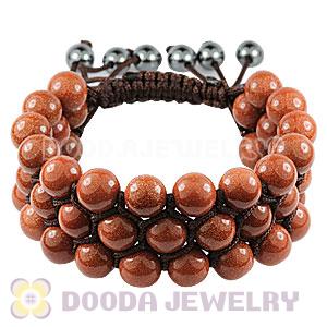 3 Row Golden Stone Bead Wrap Bracelet With Hematite Wholesale