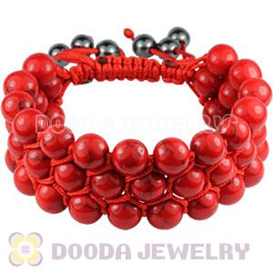 3 Row Red Turquoise Bead Wrap Bracelet With Hematite Wholesale
