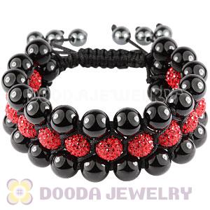 3 Row Black Onyx Red Czech Crystal Wrap Bracelet Wholesale