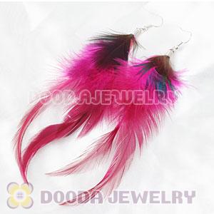 Pink Tibetan Jaderic Indianstyles Long Feather Earrings Wholesale
