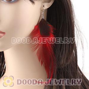 Red Tibetan Jaderic Indianstyles Long Feather Earrings Wholesale