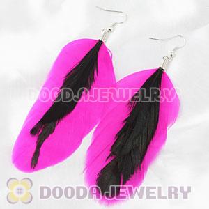 Long Pink Triple Layer Tibetan Jaderic Bohemia Feather Earrings