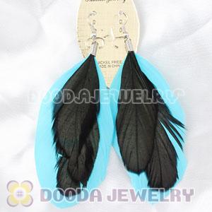 Long Blue Triple Layer Tibetan Jaderic Bohemia Feather Earrings