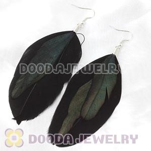 Long Black Triple Layer Tibetan Jaderic Bohemia Feather Earrings