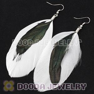 Long White Triple Layer Tibetan Jaderic Bohemia Feather Earrings