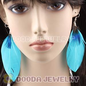 Wholesale Blue Tibetan Jaderic Bohemia Styles Big Flake Feather Earrings