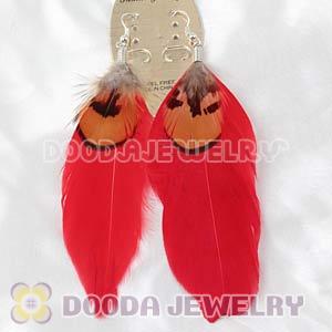 Long Red Tibetan Jaderic Bohemia Feather Earrings For Sale