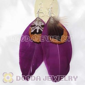 Long Purple Tibetan Jaderic Bohemia Feather Earrings For Sale
