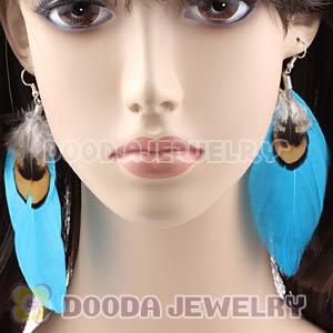 Long Blue Tibetan Jaderic Bohemia Feather Earrings For Sale