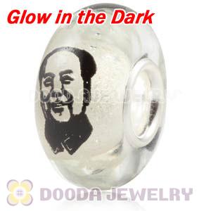Painted Chairman MAO Head Portrait Fluorescent European Glass Beads in 925 Silver Core