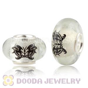 Painted Butterfly Fluorescent European Glass Beads in 925 Silver Core