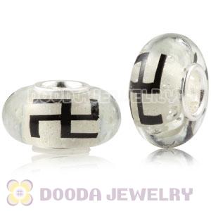 Painted Swastika Fluorescent European Glass Beads in 925 Silver Core