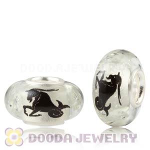 Painted Zodiac Capricorn Fluorescent European Glass Beads in 925 Silver Core