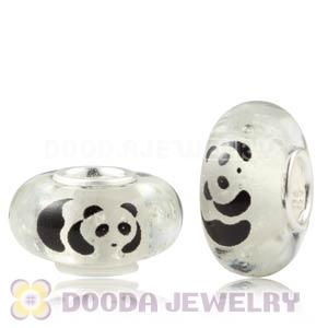 Painted Panda Fluorescent European Glass Beads in 925 Silver Core