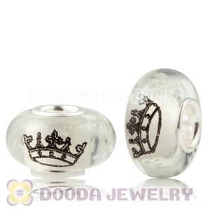 Painted Crown Fluorescent European Glass Beads in 925 Silver Core