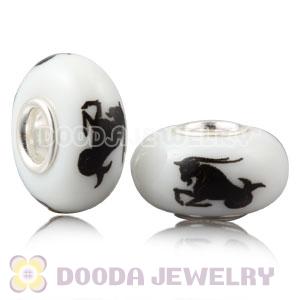 Painted Zodiac Capricorn European Lampwork Glass Beads in 925 Silver Core