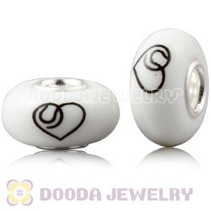 Painted Heart European Lampwork Glass Art Beads in 925 Silver Core