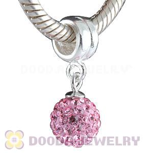 Sterling Silver European Charms Dangle Pink Czech Crystal Beads