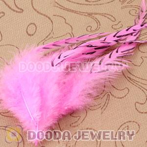 Natural Striped Pink Grizzly Rooster Feather Hair Extensions Wholesale