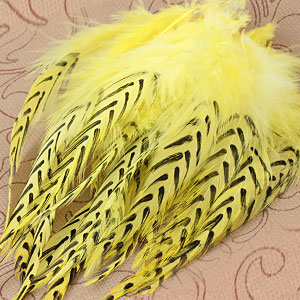 Natural Striped Yellow Grizzly Rooster Feather Hair Extensions Wholesale