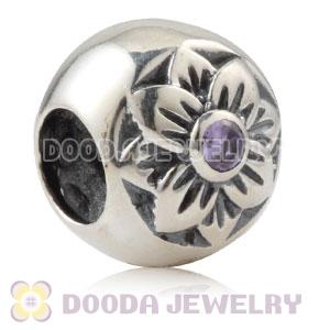 Antique Sterling Silver Flower Charm Beads With Purple Stone