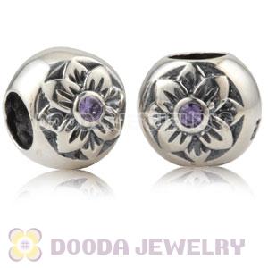 Antique Sterling Silver Flower Charm Beads With Purple Stone
