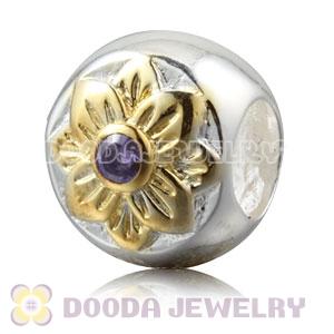 Gold Plated Sterling Silver Flower Charm Beads With Purple Stone