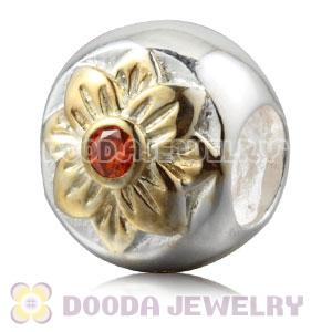 Gold Plated Sterling Silver Flower Charm Beads With Orange Stone