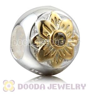 Gold Plated Sterling Silver Flower Charm Beads With Olive Stone