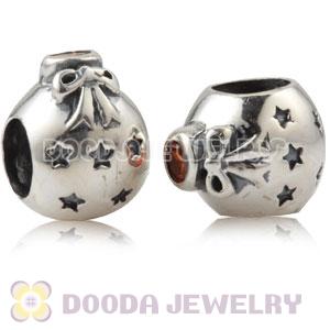 Sterling Silver Christmas Ball Beads With Orange Stone