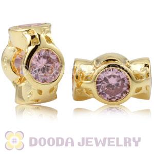 Gold Plated Sterling Silver Spacer Beads With Pink Stones