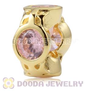 Gold Plated Sterling Silver Spacer Beads With Pink Stones