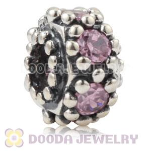 925 Sterling Silver Charm Beads With Pink Stone