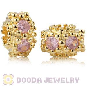 Gold Plated Sterling Silver Charm Beads With Pink Stone