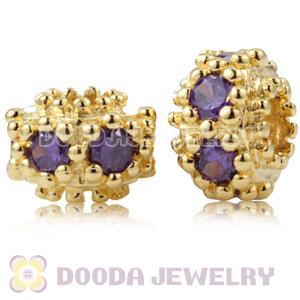 Gold Plated Sterling Silver Charm Beads With Purple Stone
