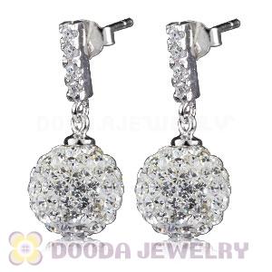 10mm Czech Crystal Ball Dangle Earrings With Sterling Silver Inlay CZ Hook 