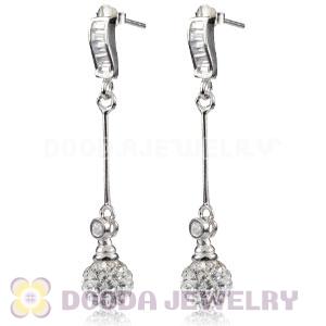 8mm Czech Crystal Ball Dangle Earrings With Sterling Silver Inlay CZ Studs 