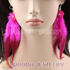 Pink Ball Tibetan Jaderic Bohemia Long Feather Earrings Wholesale