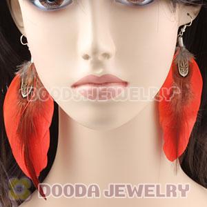 Pink Tibetan Jaderic Bohemia Long Feather Earrings Wholesale