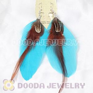 Cyan Tibetan Jaderic Bohemia Long Feather Earrings Wholesale