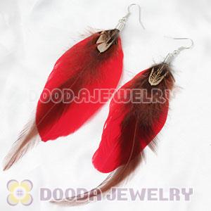 Red Tibetan Jaderic Bohemia Long Feather Earrings Wholesale