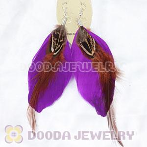 Purple Tibetan Jaderic Bohemia Long Feather Earrings Wholesale